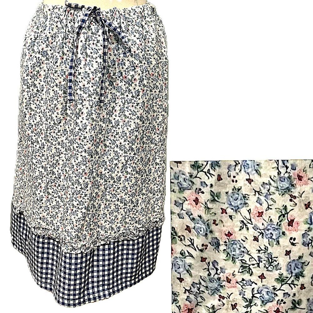 Vintage Ditsy Floral & Gingham Knee Length A-Line Skirt
